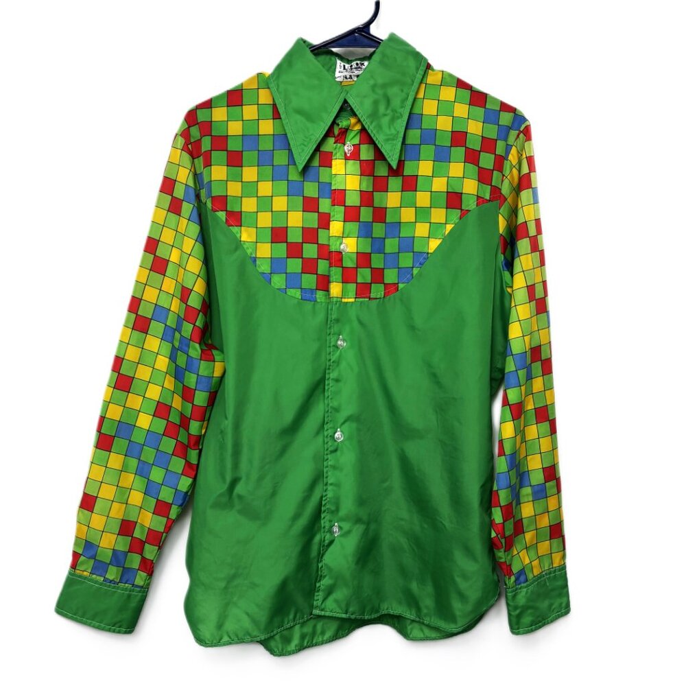 70's Disco Ski Nylon Colorful  Long Sleeve Shirt Vintage Small
